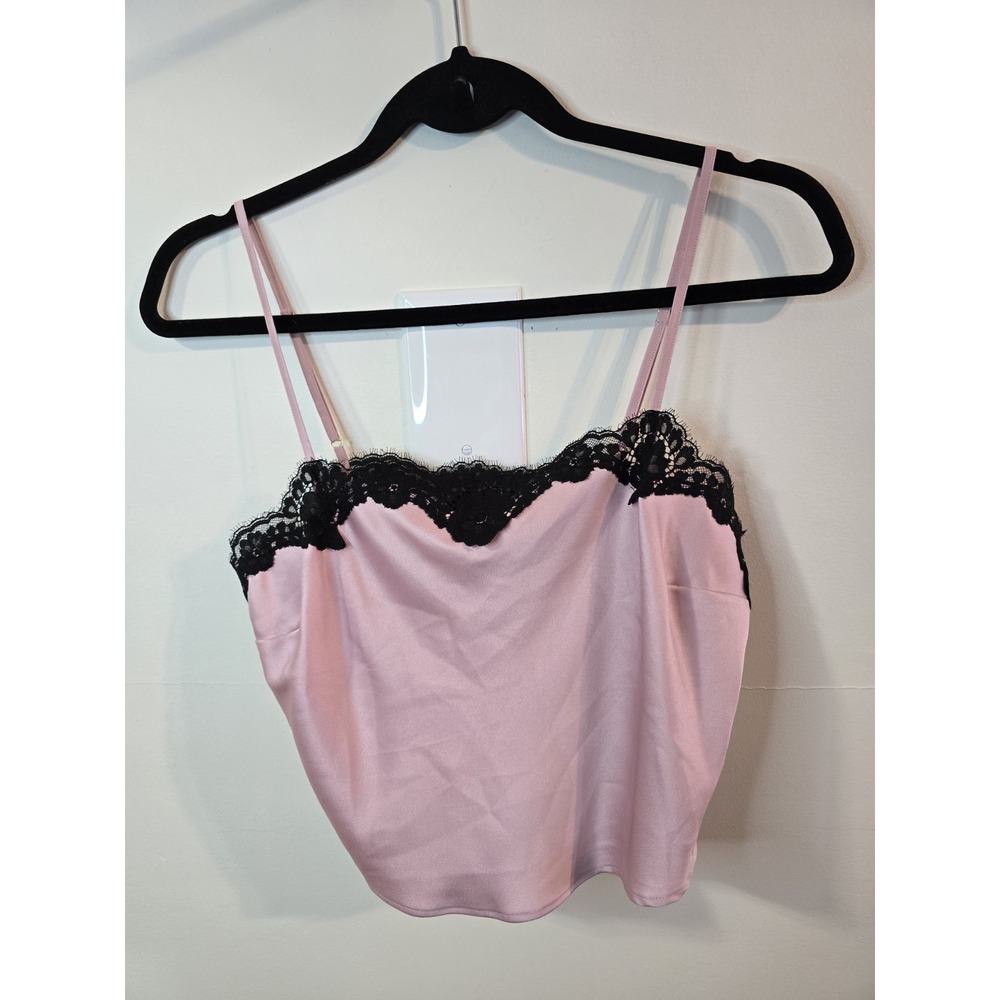 Victorias Secret Crop Cami Top XS Pink‎ Lace Trim Satin Y2K Style Festival